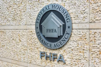 ederal Housing Finance Agency seal in downtown with closeup of sign and logo