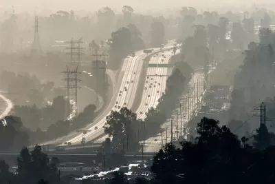 Hazy view of Interstate 5 freeway in Los Angeles, California.