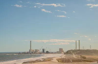 View from a distance of Fukushima Daiichi nuclear plant on the coast n Japan
