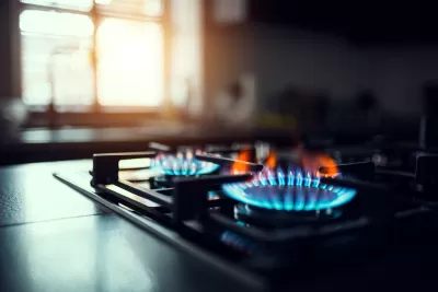 Close-up of gas stove with two burners on