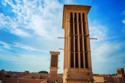 Stone windcatcher tower that provides natural air flow in Shiraz, Iran