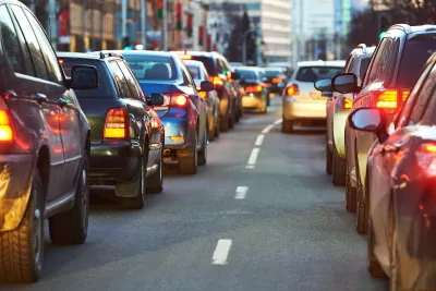 Traffic on a busy city street.