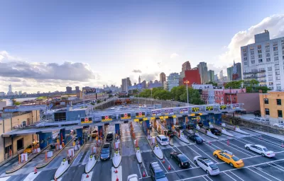 Cars in line at New York City tollbooths