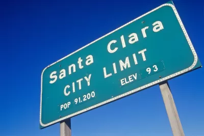Roadside city limit sign for Santa Clara, California.