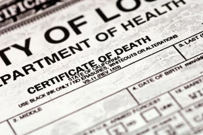 Close-up of title of death certificate for state of California.