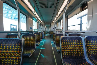 Inside of empty Los Angeles Metro train.