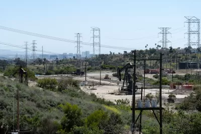 View of Inglewood Oil Field in Los Angeles County, California.