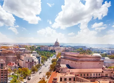 Aerial view of Pennsylvania Avenue facing U.S. Capitol building