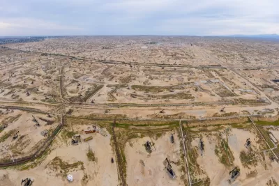 Aerial view of oil fields in Kern County, California.