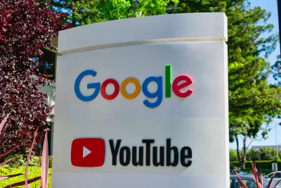 Youtube and Google sign and logos near headquarters building is Silicon Valley, Mountain View, California, USA