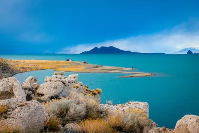Turquoise blue Pyramid Lake near Reno, Nevada.