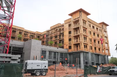 Five-story apartment building under construction.