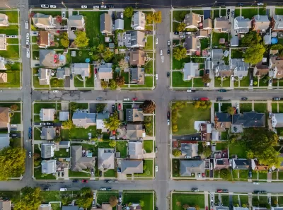 Scenic seasonal landscape from above aerial view of a small town in countryside Cleveland, Ohio.