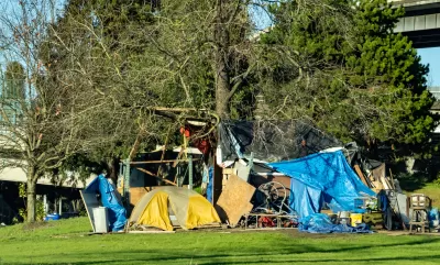 Encampment set up by unhoused residents in Portland, Oregon