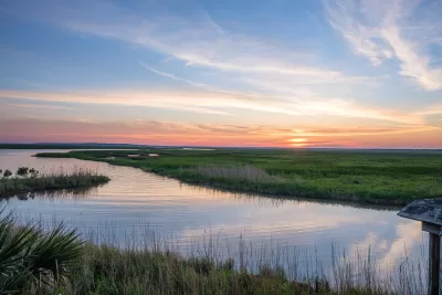 Sunset or sunrise view of coastal wetlands in Louisiana