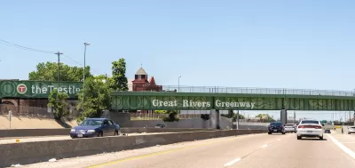 Great Rivers Greenway bike trail bridge over highway in St. Louis, Missouri.