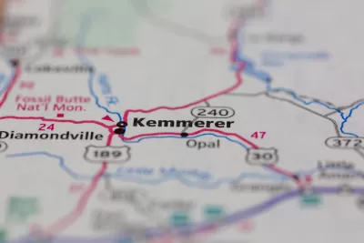 Close-up on map of Kemmerer, Wyoming.