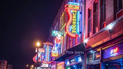 Neon signs on nightlife strip in Nashville, Tennessee.