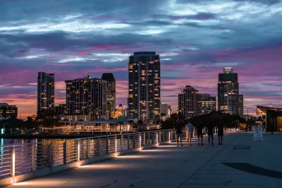 Nighttime view of St. Petersburg, Florida skyline.