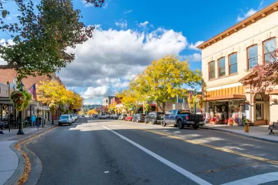 View of wide street in Coeur d'Alene, Idaho.