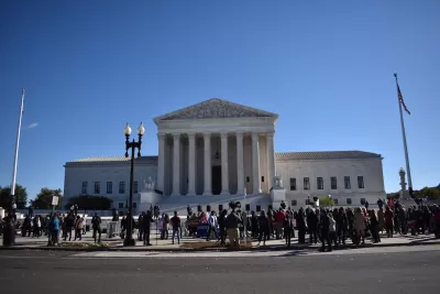 People gathered in front of US Supreme Court building in Washington, D.C.
