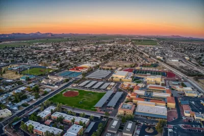 Aerial view of Buckeye, Arizona with sunset sky.