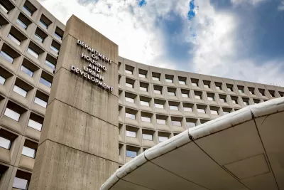 Department of Housing and Urban Development building in Washington, D.C. Concrete Brutalist high-rise.