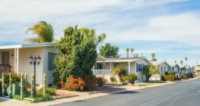 Row of mobile homes in 55+ community in Oceano, California.