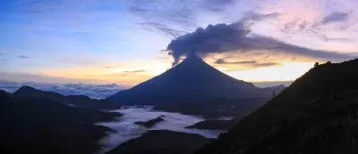 Aerial view of the Sangay volcano in Ecuador at sunrise or sunset.