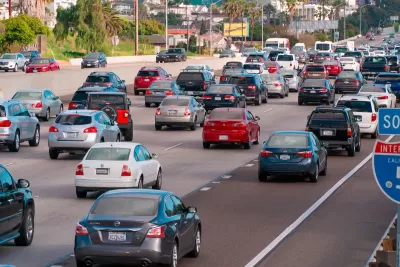 Heavy traffic on freeway in San Diego, California.
