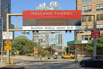 Holland Tunnel, vehicular tunnel under Hudson River that connects New York City neighborhood of SoHo in Lower Manhattan to east with Jersey City in New Jersey.