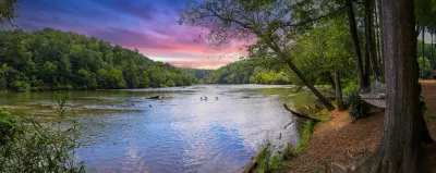 Colorful sunset view over Chattahoochee River in Georgia.