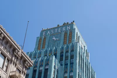 Blue Art Deco 13-story tiled Eastern Building in downtown Los Angeles