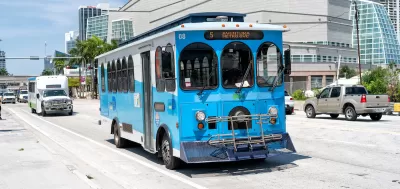 Blue Miami-Dade transit trolleybus.