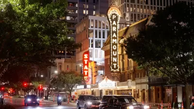 Neon signs in historic theater district in Austin, Texas.