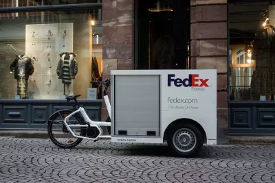 FedEx cargo bike parked on street in Strasbourg, France