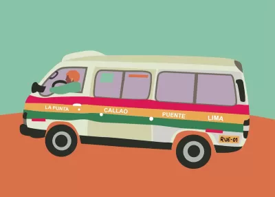 Digital drawing of orange Combi microbus popular in Lima, Peru.
