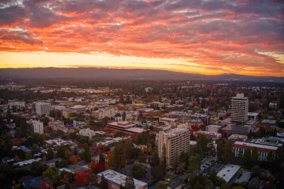 Aerial view of Palo Alto, California at sunrise.