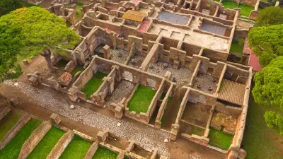 Aerial view of insula ruins in Ostia, near Rome, Italy.