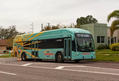 Green SunRunner bus in St. Petersburg, Florida.