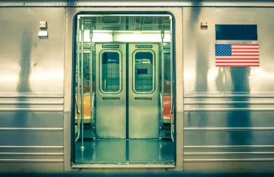 Close-up on open door to empty subway subway