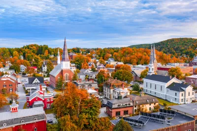 Aerial view of Burlington, Vermont in fall.