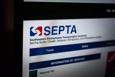 Close-up of screen with SEPTA public transit information.