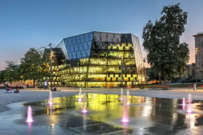 University of Freiburg modern glass library building.