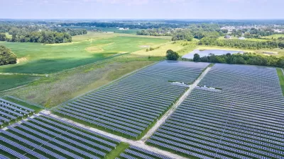 Large solar installation near farms in U.S. Midwest.