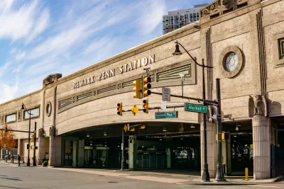 Facade of Newark Penn Station in Newark, New Jersey.