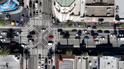 Bird'es eye view of Los Angeles intersection.
