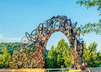 Archway made of bikes in Knoxville, Tennessee over Tennessee River.