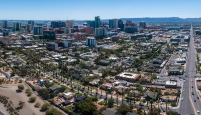 Aerial view of downtown Phoenix, Arizona on a sunny day.