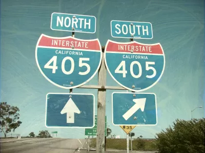 Vintage filtered photo of Interstate 405 North and South sign